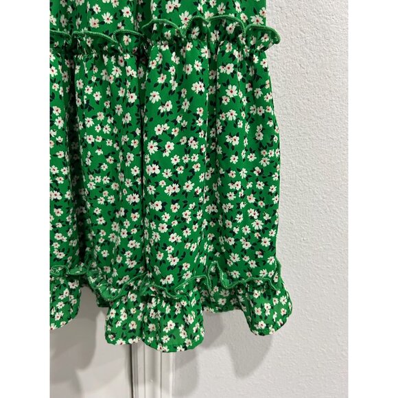 Sienna Sky Green Floral Smocked Tiered Mini Dress Ruffle Hem Sz M Y2K Baby Doll - Picture 5 of 11